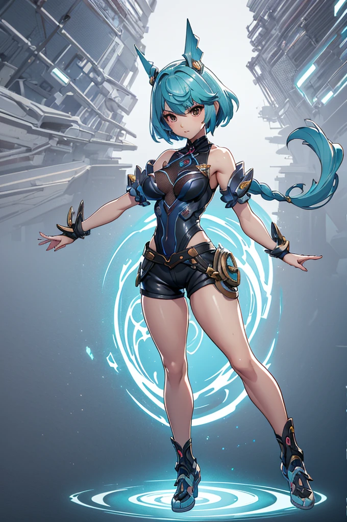 Blue Hair Surrealism, Character table, Reference Table, Standing painting, 8k, Super Detail, 1080P, Women HD, 4K, 8k, 16k, high resolution, best quality, high quality, Anatomically correct, masterpiece, precise, Ultra HD，grace，Unreal Engine，Delicate face，Long braids，slim，Long legs，miniskirt