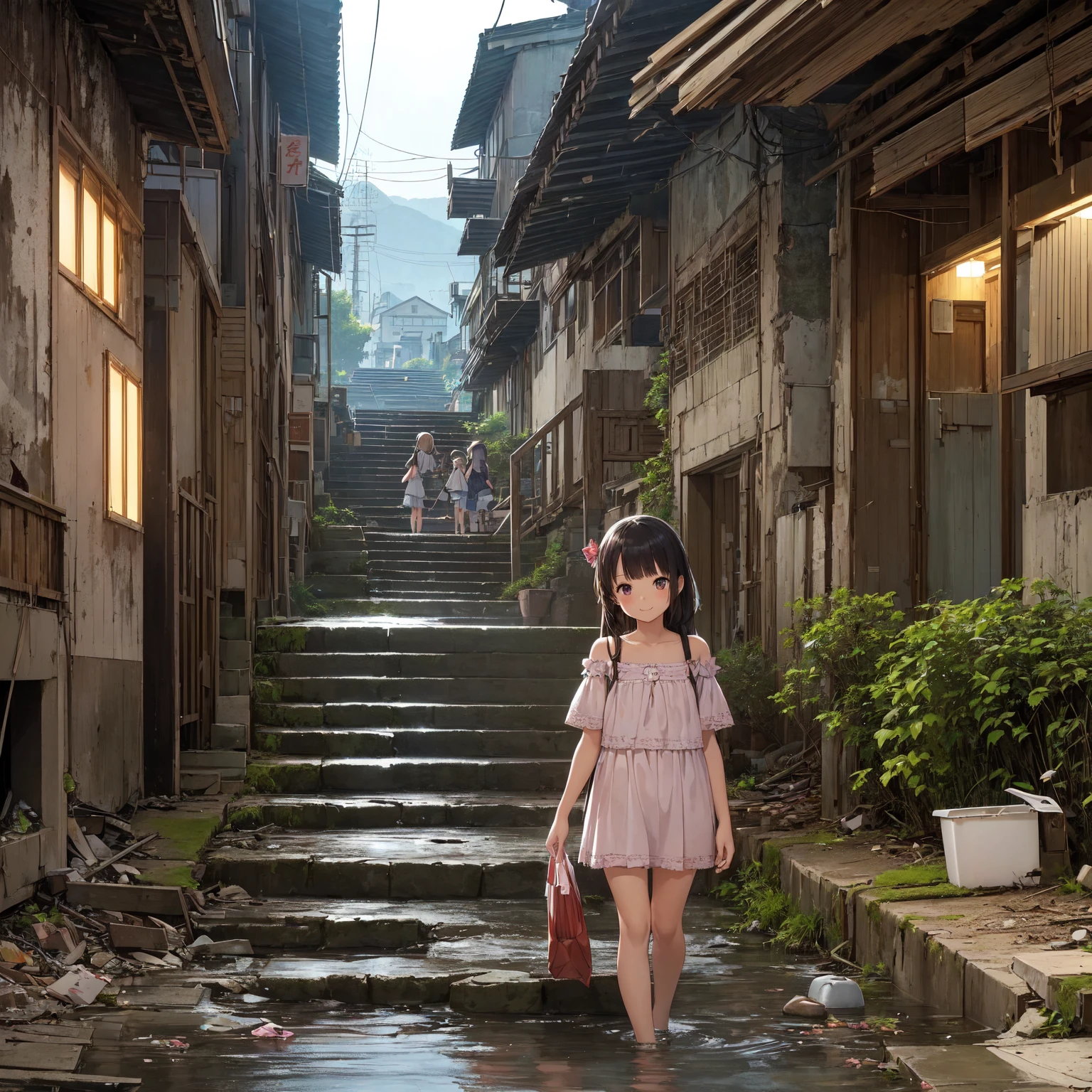 
(masterpiece、 best quality)、((3 girls、Girl in summer clothes 、 detailed face ))、smile、Have fun exploring as a group、Figure-centered composition、(Poor conditions)、( housing complex、An abandoned hot spring town 、Dark and unsanitary、Bulky garbage、Battleship Island:1.2、Stairs to the basement、 Underground Shopping Mall)、 perfect anatomy