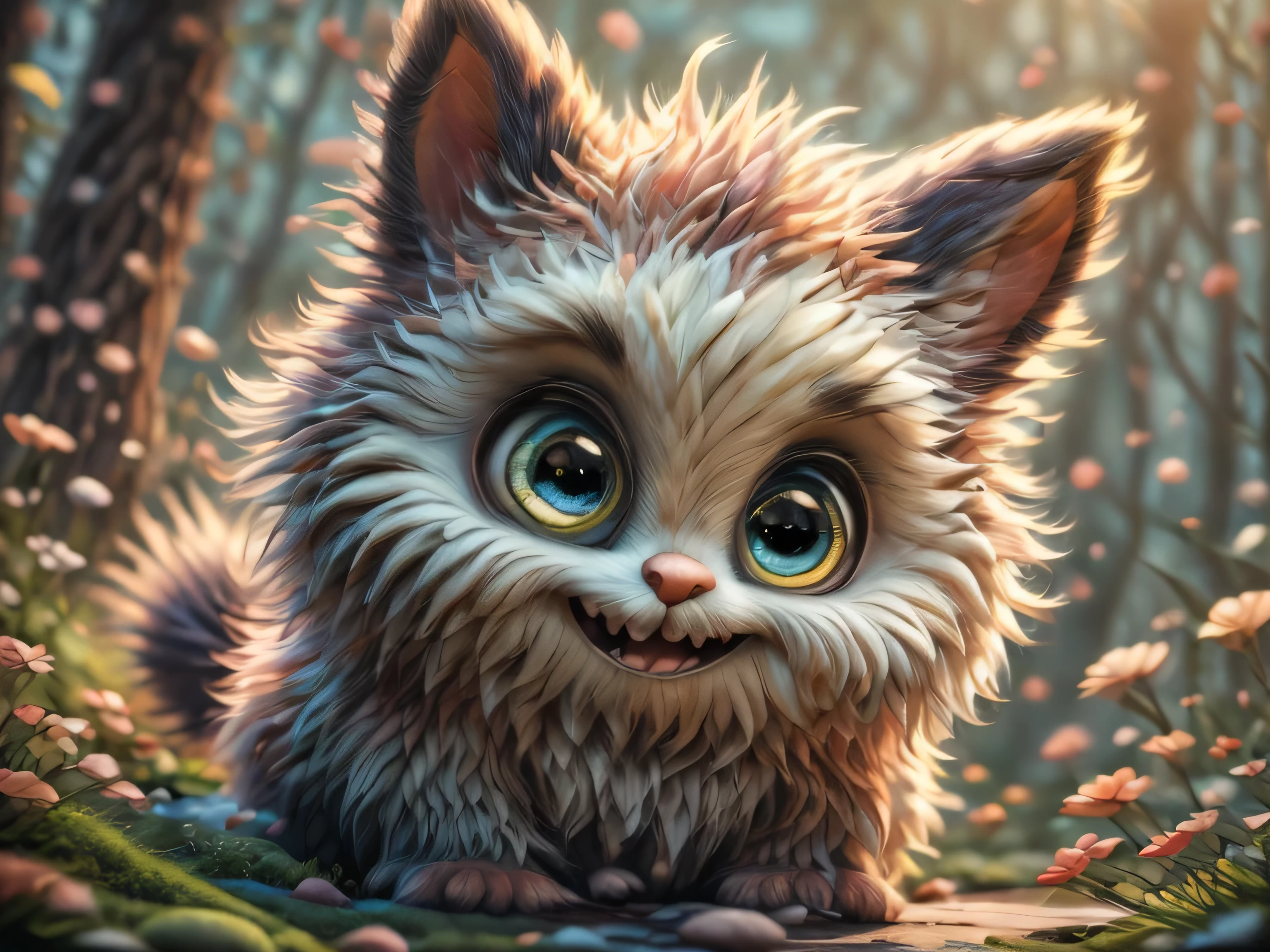 Magical Fantasy Creature, (Best Quality, Masterpiece, Representative Work, Official Art, Professional, Super Detailed, 8k:1.3), (Photorealism:1.2) Super Cute, Big Eyes, Soft, Delicate Nose, Furry, Smiling with Two Teeth, Skunk on Natural Background, Realistic, Beautiful, Stars in Eyes, Soft Volumetric Light, (Backlight:1.3), (Cinematic:1.2), Intricate Details, (ArtStation:1.3), --auto --s2