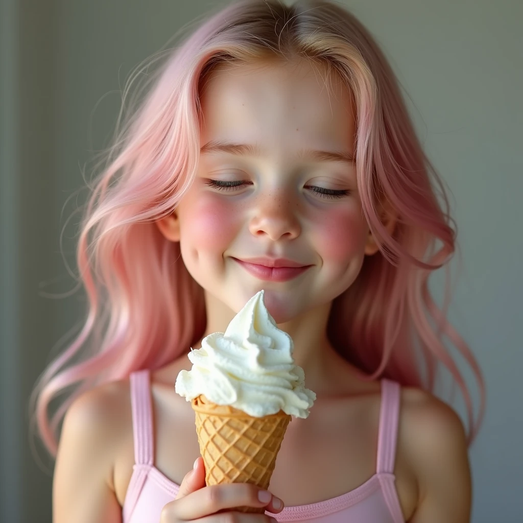 10-year-old Russian child girl, close up, PORTRAIT, with long blonde hair, a popsicle with a colorful layer of rainbow, ice cream, high-quality product photo, lollipop, slapstick, made of glazed and high-quality product image", pastel, made of lollipops, pastry candy, 3 4 5 3 1, gum, ice cream cone, ice cream on the side, product introduction photo, made of cotton candy