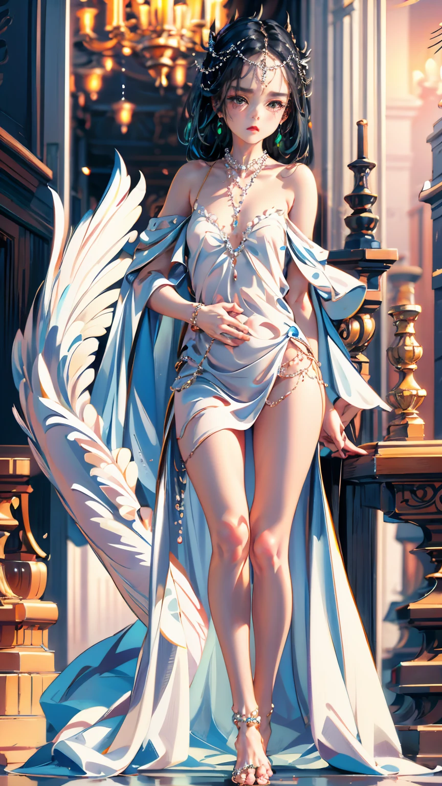 ((best quality)), ((masterpiece)), (detailed), 1girl, Character design, female, dynamic poses, long white grey hair, grey white eyes, very skinny, detailed, best quality, no accesoires around the neck, no shoes, prominent collarbones, skinny arms, flat stomach, visible hip bones, full body, blank white background, plain background, white background, red and white clothing, Bloodborne inspired, occult aesthetic, occult, detailed and intricate steampunk and detailed gothic, NSFW, Very dramatic and cinematic lighting, cosmic horror, grim-dark, side-lighting, perfect face, NSFW, Fluttering lace flared long knee length dress with frilly petticoats, knee length dress, pleated petticoats, petticoats gothic, complex lace boots, side-lighting, gothic aesthetic, wielding a mighty sword with mechanical components, mandalas, a fairy, various different types of insect wings, NSFW, full body, whole body, body, plain background, white background, blank background, no background, white background NSFW, chains, full body, whole body, head-to-toe NSFW