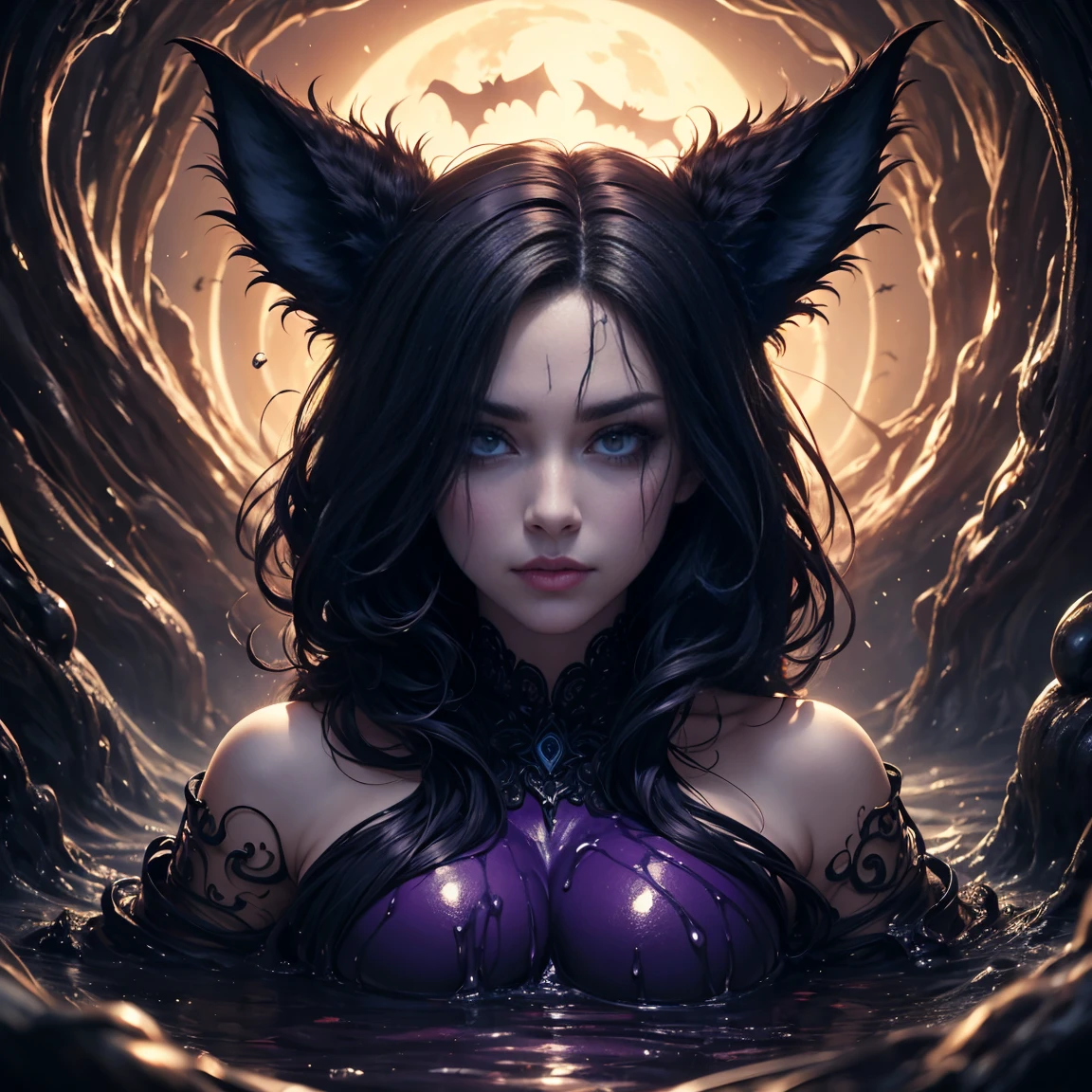 Best quality, Masterpiece, ultra-high-resolution, (Realistic Photography:1.4), surrealism, dream-like,fusionart, Shadowdancer, Shadow Magic, Dark control, stealth, Shadowstep, Tris Ombraux, hidden blade, 8k, profondeur des champs, feu noir, kitsune, flamme bleue