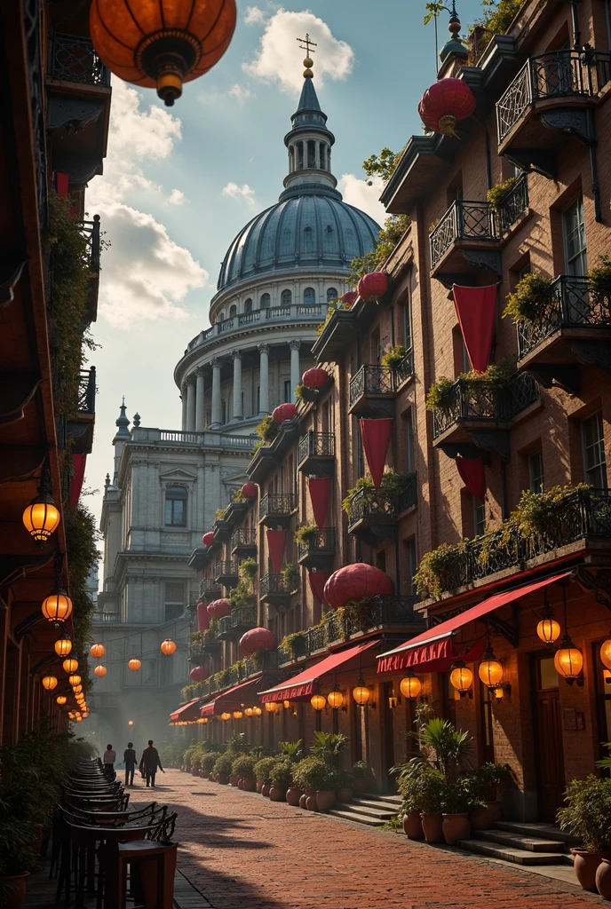 (extremely detaile和逼真的 CG, Masterpiece , Best, extremely detaile), steamypunk, St. Paul Metropolitan Cathedral , (best illuminate, The best shadow, an extremely exquisite and beautiful ), dynamic angle, film environment , gorgeous metalwork , gear wheel, clock, okes, steamy, era costume , Vibrant colors.