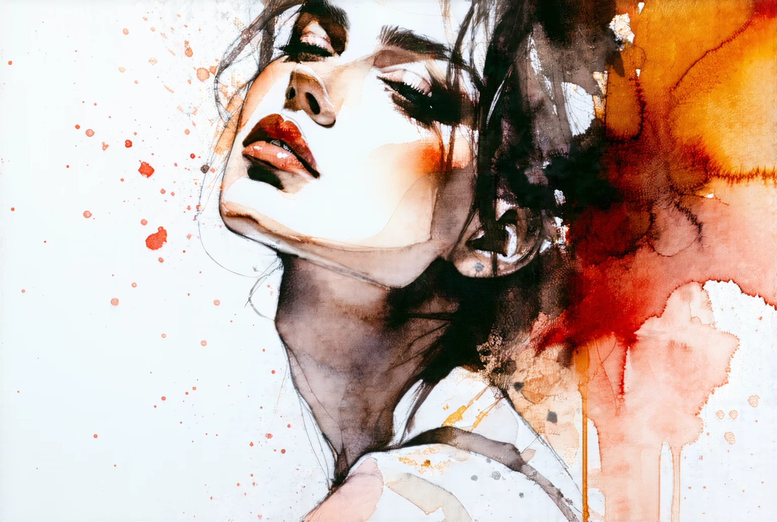 (8 thousand, Best, Masterpiece :1.2),(Best:1.0), (Ultra-high resolution:1.0), aquarelle, A beautiful woman , bshoulders, shairband, author:agnes cecile, half-body portrait, Extremely bright design, pastelcolor, (ink:1.3), Autumn Lights,
