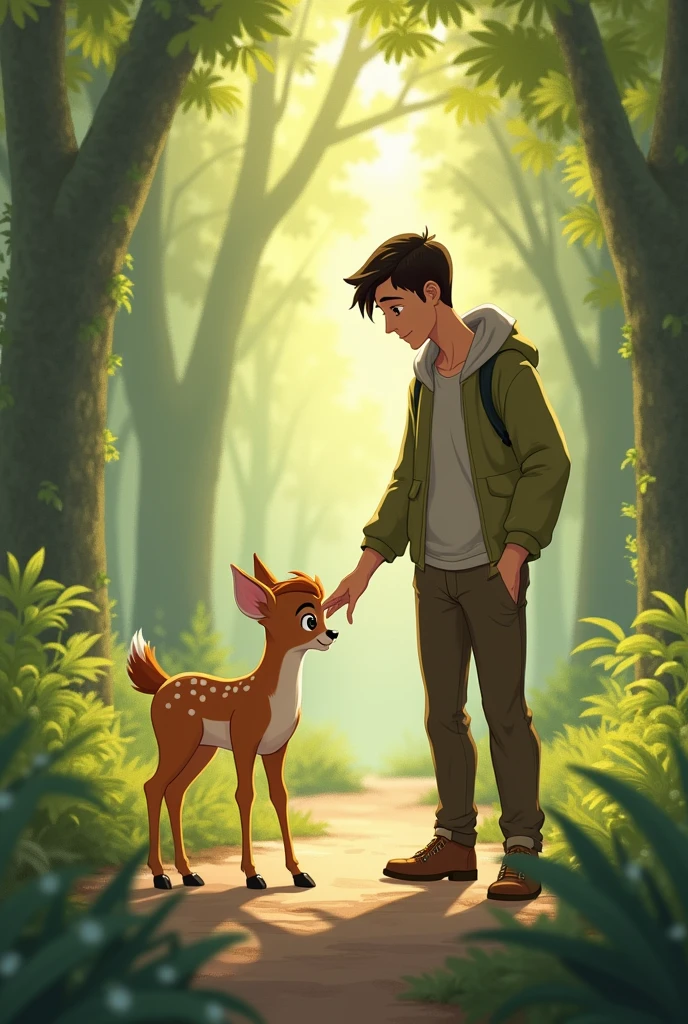 Thanking the deer, you bid farewell  man