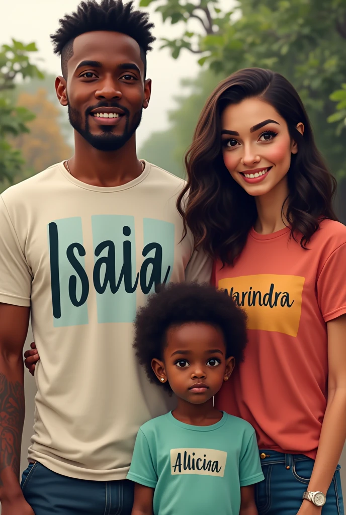 Clerison Begalli blue pants with skull t-shirt with his wife Raissa in pink dress and their children Henry 7 years old Pokemon and Heron t-shirt with mr bean t-shirt