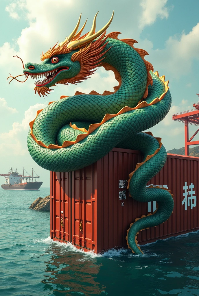 Maritime container with Chinese snake around - SeaArt AI