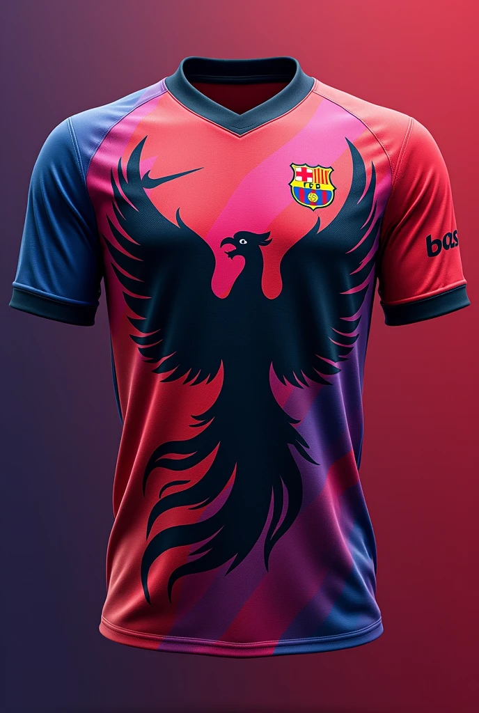 Brazilian football uniform without player, black in color and a giant pink dragon with Nike branding , pink fire