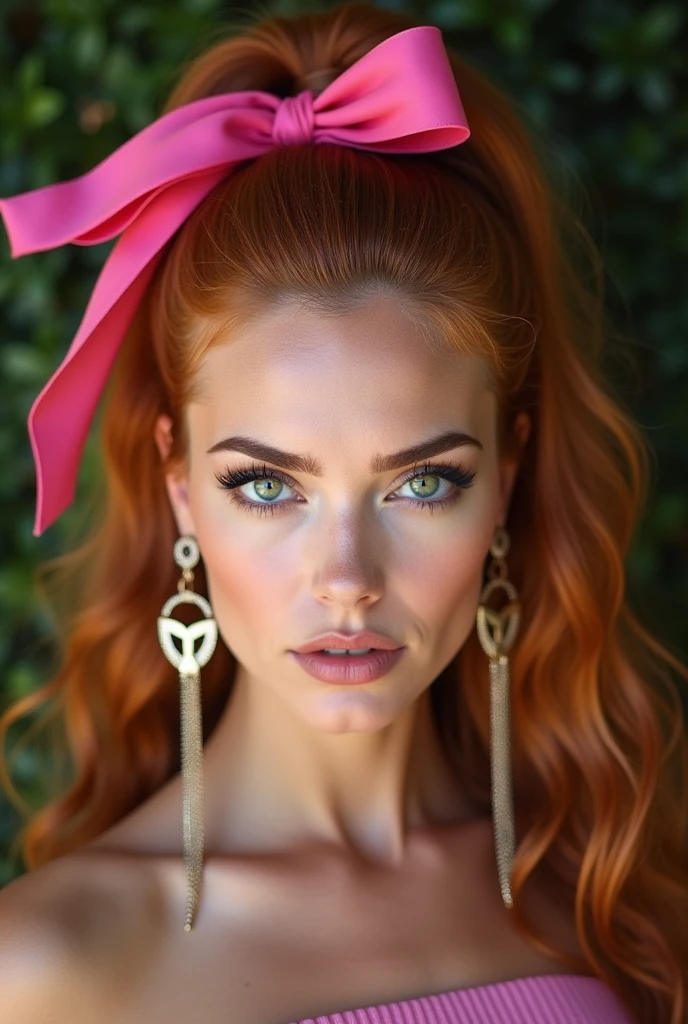 a photo of stacya1 wearing a milk maid dress, (light green milk maid dress), (upright pin curl hairstyle), (orange hair), elegant, highly detailed. vibrant, photorealistic, realistic, sharp focus, 8k
