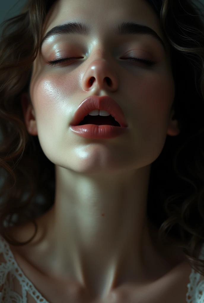 masutepiece,award - winning photo, Extremely detailed, edgOrgasm, Woman with mouth open and eyes closed , Skin shiny with sweat、Face Focus、Illumination that emphasizes shiny sweat{{{Spread }}}, A dark-haired、NSFW、