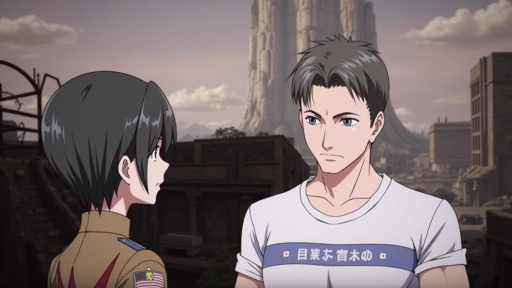 Edit the image in Attack & Titan Stil & No Contact & Attack & Titan Merch , Titan in background 