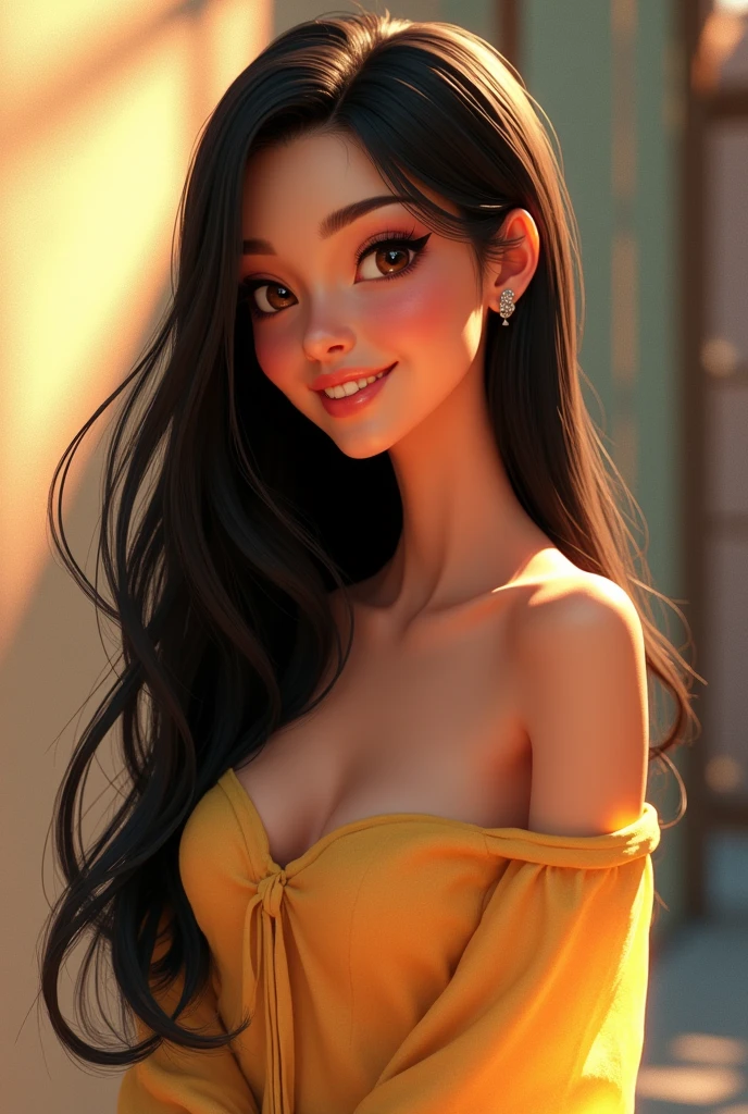 (masterpiece, best quality:1.2), (highres, abstract:1.1), ultra detail, 1girl, cute pose, camisole, off shoulder, parted lips, smile, hot Indian girl, flower shop road, girl standing on the road, golden hour time,