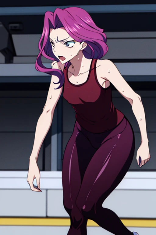 1 person, 一人でvery若い少女, Purple Hair, Long Hair， flat chest， short stature ， **ddler figure ，masterpiece, expensive quality, very_expensive_ all red , big_ file size, full color, anime color , 女の子1 person,,  Perfect Hands , Perfect means,perfect anatomy, masterpiece,  best quality,Realistic, hyperRealistic, 16K HDR, ,(sweat:1.3)，(((((audience))))),  spats, (( tank top)),, clevis, , Athletic Course，motion lines, Running, Running,  Running, Outdoor, transparent, 