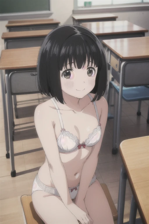 anime、(Cute 18 year old delicate beautiful girl:1.4)、（Full nudity:1.5)、（Show me your breasts:1.8）、(Beautiful nipples:1.3 )、Small breasts、Black Hair