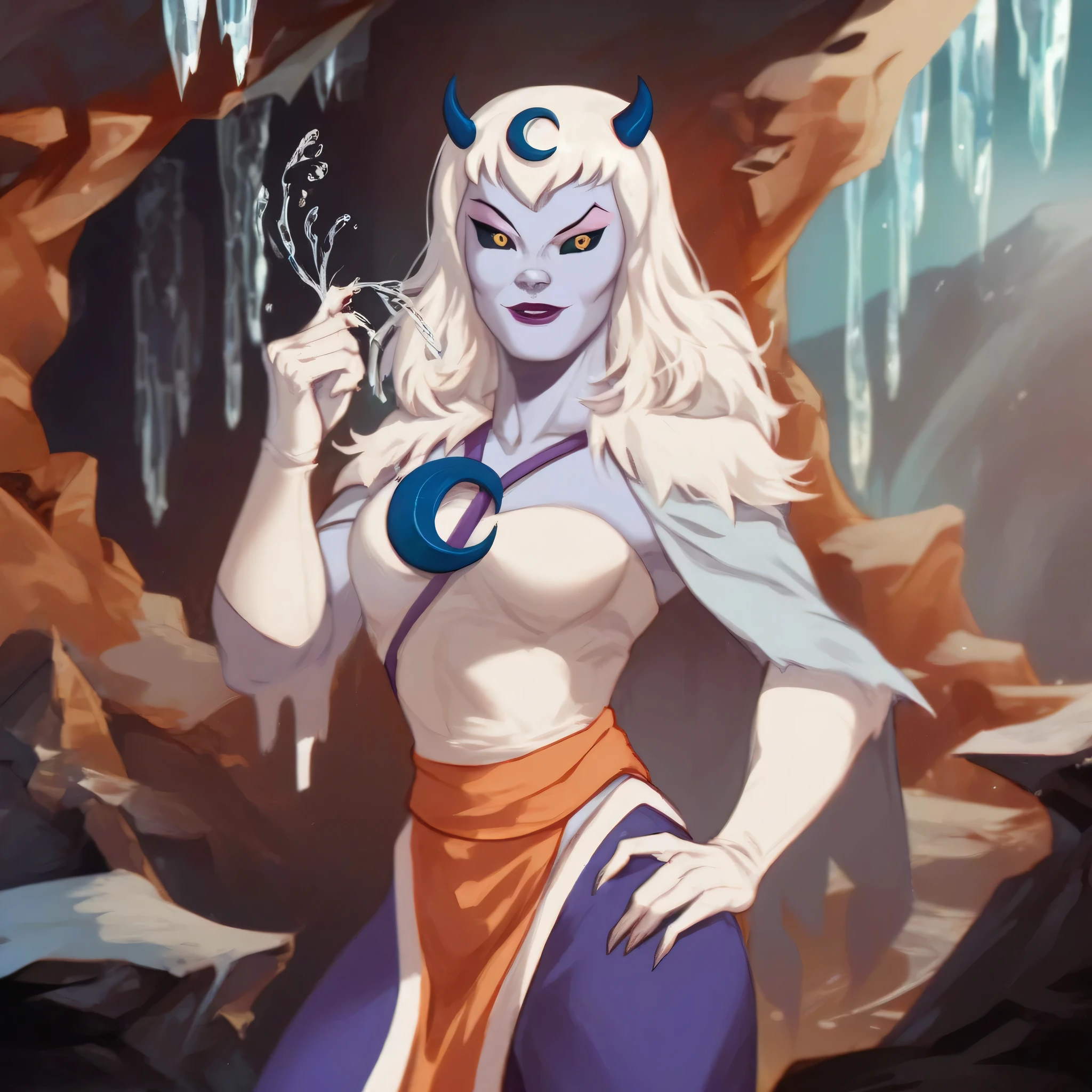 score_9, score_8_up, score_7_up, score_6_up, score_5_up, score_4_up, a girl in the frozen cave,  chilla, thundercats, icicles, standing,  colored skin, white hair, long hair, solo,  black sclera, yellow eyes,  score_9, source_anime, corpo inteiro e pés e mãos perfeitos, simetria facial alta qualidade 32K