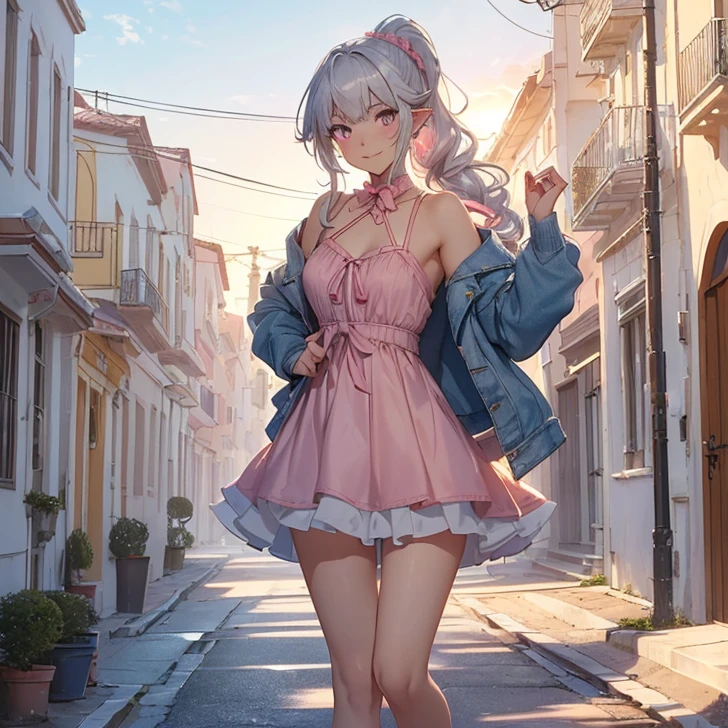 Uma mulher usando um longo vestido branco, Perna exposta, saltos brancos, walking on the sidewalk of a modern city, silver bracelet on arm, cabelo longo rosa choque com franjas grisalhas, olhos rosa, sorridente, seios grandes, Unhas rosa, fundo desfocado, segurando uma bolsa de couro branca,
sombra projetada, anaglyph, estereograma, tachi-e, point view, atmospheric perspective, 8k, superdetalhe, preciso, melhor qualidade, premiado, pele texturizada, high resolution, Anatomicamente Correto, efeito bokeh, ((mulher sozinha)