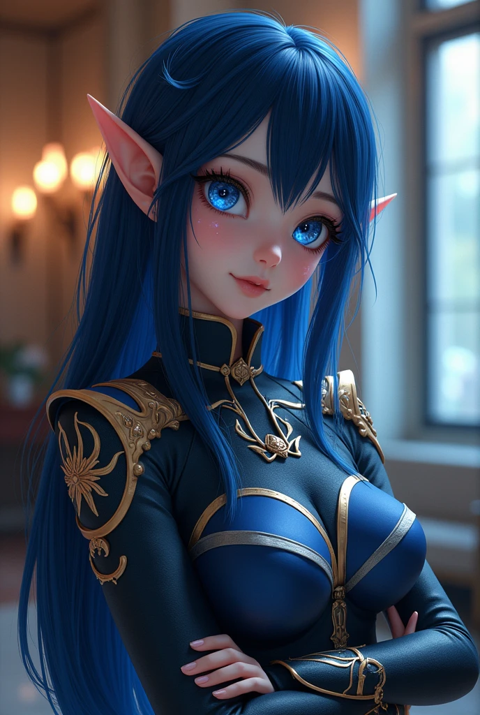 8k、非常に大きな胸を持つDark Elf、Super Beauty、Tanned realistic skin、Elf Ears,Gorgeous blue and white metal chest armor、Model Chute Style、(the Extremely Detailed CG Unity 8k Wallpapers)、Full body photos of the most beautiful works of art in the world、Front 4 poses、Dark Elf、Blue Hair、Green Valley、Blue and white sexy bib。Blue and black skirt、Pearl Skin、diamond、Medieval architecture、Ed Brink、Ateigairan、Studio Ghibli、Jeremy Mann、Greg Manchess、Antonio Moro、trending at artstationh、CG trends、 Dense、Every detail、Sharp focus、Dramatic, realistic paintings by Midjourney and Greg Rutkowski、Sexy Costumes、Very large breasts、blue eyes、Beholder、Beautiful expression、Accentuate your cleavage、Beautiful decoration,Inside the cave,,Highly detailed photos, Ultra-high resolution, masterpiece, highest quality, Perfect glowing skin, Perfect lighting, Detailed lighting, Dramatic Shadows, Ray Tracing, Looking at the audience, Small breasts, 美しくEvery detailこだわったヘーゼル色の目, Sharp Face, Clear Eyes, Red lips, ((The dark earth of the underworld)), Upper Body, masterpiece,highest qualityのフォトリアリスティックなRAW写真。Bright colors,Rich colors, Backlight, Cinema Lighting, Film Grain, to be born, 50mm lens, Nikon D850,Detailed character art,Fantasy art,Ultra-high resolution,Ultra-Realistic Skin,Perfect hand shape,Fantastic landscape,Makeup,