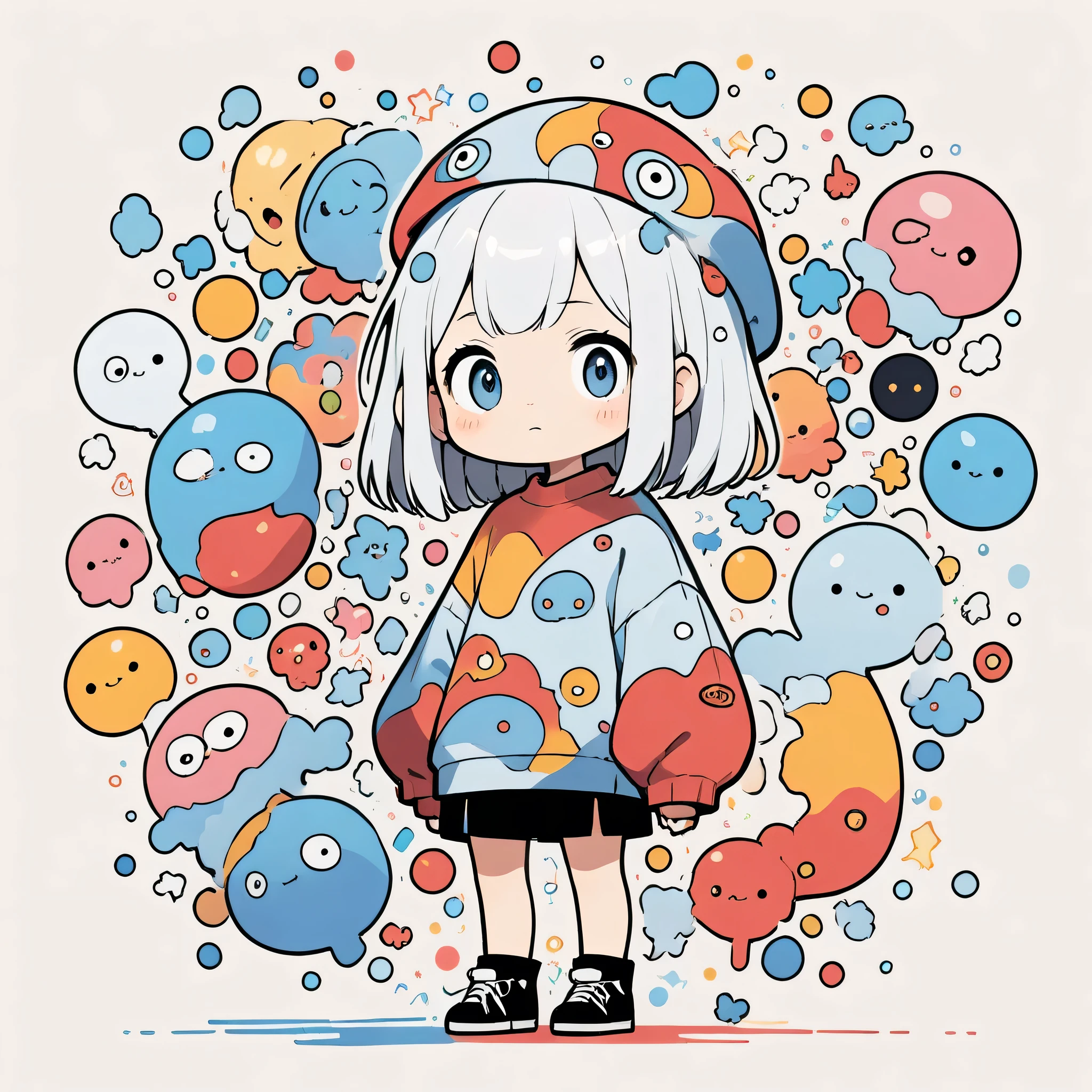 Ultra-realistic Hayao Miyazaki style, Simple line acronym abstract art, Cute design, (((Background is discarded))), Street Style, Cute Amoeba