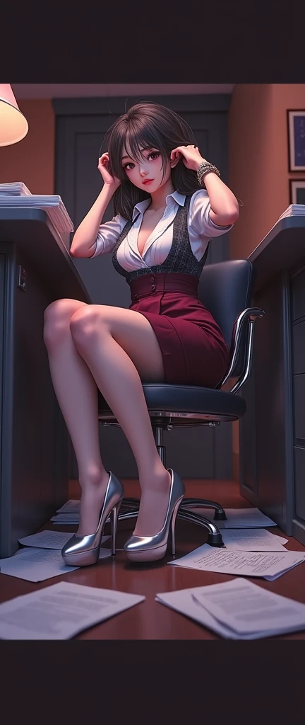 (highres, high quality:1.2), intricate details, cinematic lighting,
TzarinaKatarin, solo, mature female, looking away, talking on phone, sitting, office, CEO, boss,
scowl,
black hair, hair bun, long hair, makeup, blue eyes, glowing eyes, perfect eyes, detailed face,
formal, blue jacket, blue skirt, high heels,
large breasts, curvy
<lora:TzarinaKatarin:0.65>