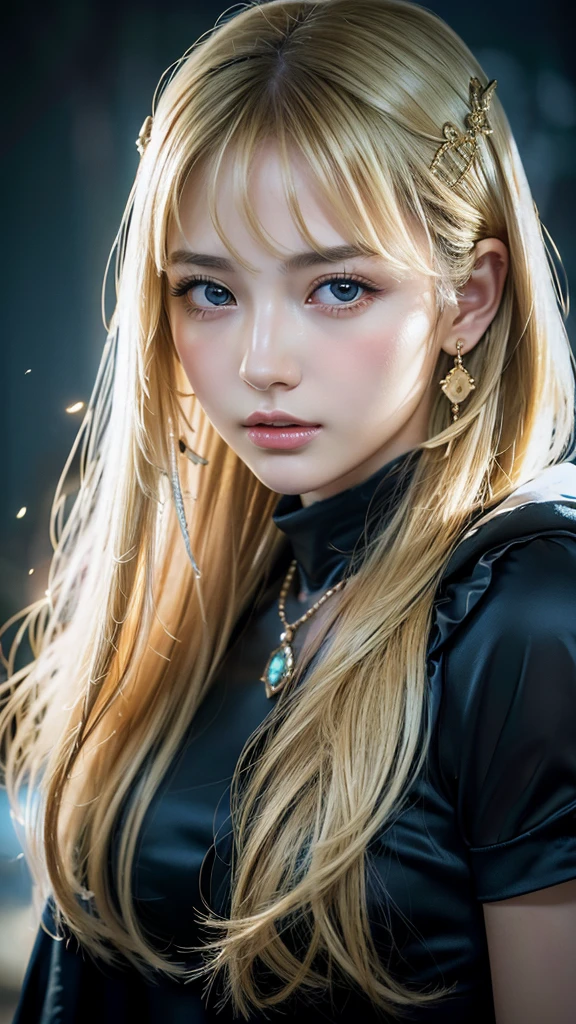 high qulity, tmasterpiece, exquisite facial features, Exquisite Hair, Elaborate Eyes, Delicate colored hair, 4k画质, Gorgeous light and shadow, dingdall effect, The halo, messy hair, young country, Gorgeous scene, Beautifully dressed, chain, (feater:1.2)