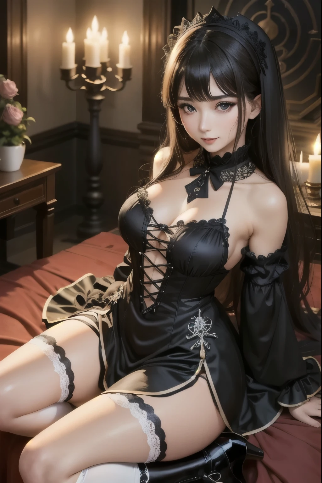 ハードなDark Gothicメイク、Dark black eyeshadow、 sad、Good skin radiance、Dark Gothic、 dark smile 、palace、The beauty of fragrance、24 years old、Masturbation facial expressions、Extremely fair skin、 rich expression of pleasure 、 uncomfortable expression 、Dark Gothic、 best quality、Drunk face、Purple maid outfit、Mysterious、noble、 affectionate smile 、Right eye is blue、Left eye is red、 super careful pose 、Platform heel shoes、 heavy makeup、Gothic Clothing、Long Hair Straight Hair、Cute Gothic Dresses、 beautiful face、Elegant features、Attractive face、 Stained Glassの背景、Chest glistening with sweat、The room is dark、goth long dress、Bell Sleeves、Wizard Sleeve、Decadent look、 sexually aroused expression、 handmade on the bed 、 I have a synthesizer instrument nearby 、 sitting on the bed 、Sad look、Rose Maiden、The embroidery is pink、 the dress has pink embroidery、 thigh high socks 、 knee-high socks、 Gentle Expression 、Dark black eyeshadow、 Stained Glassとバラの背景、 branching is a little lonely 、Female Duo、Female couple、 dark church background 、 Stained Glass、Black metal world、Dark Castle 、 slender body sitting in a rock bath、gothic long dress、 victorian dress 、 small breasts、 room full of roses 、 I'm worried because of roses 、 My body is wet and shiny 、 the pot has lots of glitter 、I am sweating、 my pot is sticky from sweating 、 Her meat is shining with sweat 、My whole body is sweaty and shiny、I've sweated a lot 、 the meat is sweaty 、 My wet meat is shiny with sweat 、 A pig that got wet with oil and became shiny 、 white body 、 wet shiny pig water 、Beautiful legs、Outstretched legs、Put your hands on the bed、Super beautiful straight hair、Straight hair to the ends、Straight perm hair、 making the butt of the bed 、 sitting with legs wide spread、 my breasts are small、Panting expression、 masturbation expression 、 transcendental white skin 、 playing the synthesizer 、The synthesizer shines、 My pot is shining with sweat 、 touching the synthesizer 、Playing a keyboard instrument、Synthesizer performance、Hide your chest、Playing keyboard instruments、Piano performance、