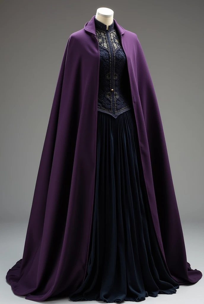 Fitted dress with waistband, black and purple, with shine and transparency in the upper fabric, manga curta, medieval and with an opening in only one of the legs