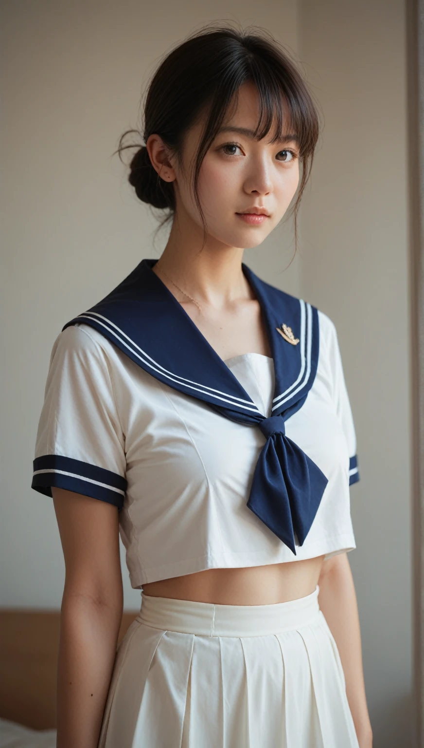 Realistic, ,medium breast,   Japanese girl in sailor suit   、 (( woman&#39;Uniform )),Please show me   ,vulgar appearance  , Panties from the sales department   ,Droopy eyes,   Dark Blue Pleated Skirt   ,(   curvy body ),   sweated,    face focus    ,    oily skin    、Gal、   skirt with the end of the skirt 、 Japanese girl in sailor suit having creampied sex in her skirt and panties 、(I'm crouching on the floor)、((Please pee))、((  embarrassed expression ))、   twin tails、  Exposed Chest  、   areolas reflect light   、    pretty girl 、I&#39;trouble、     peace sign、   not wearing underwear 、 vagina  、   shorthair 、(( suck dick in her mouth )), (( please suck dick in her mouth)), 