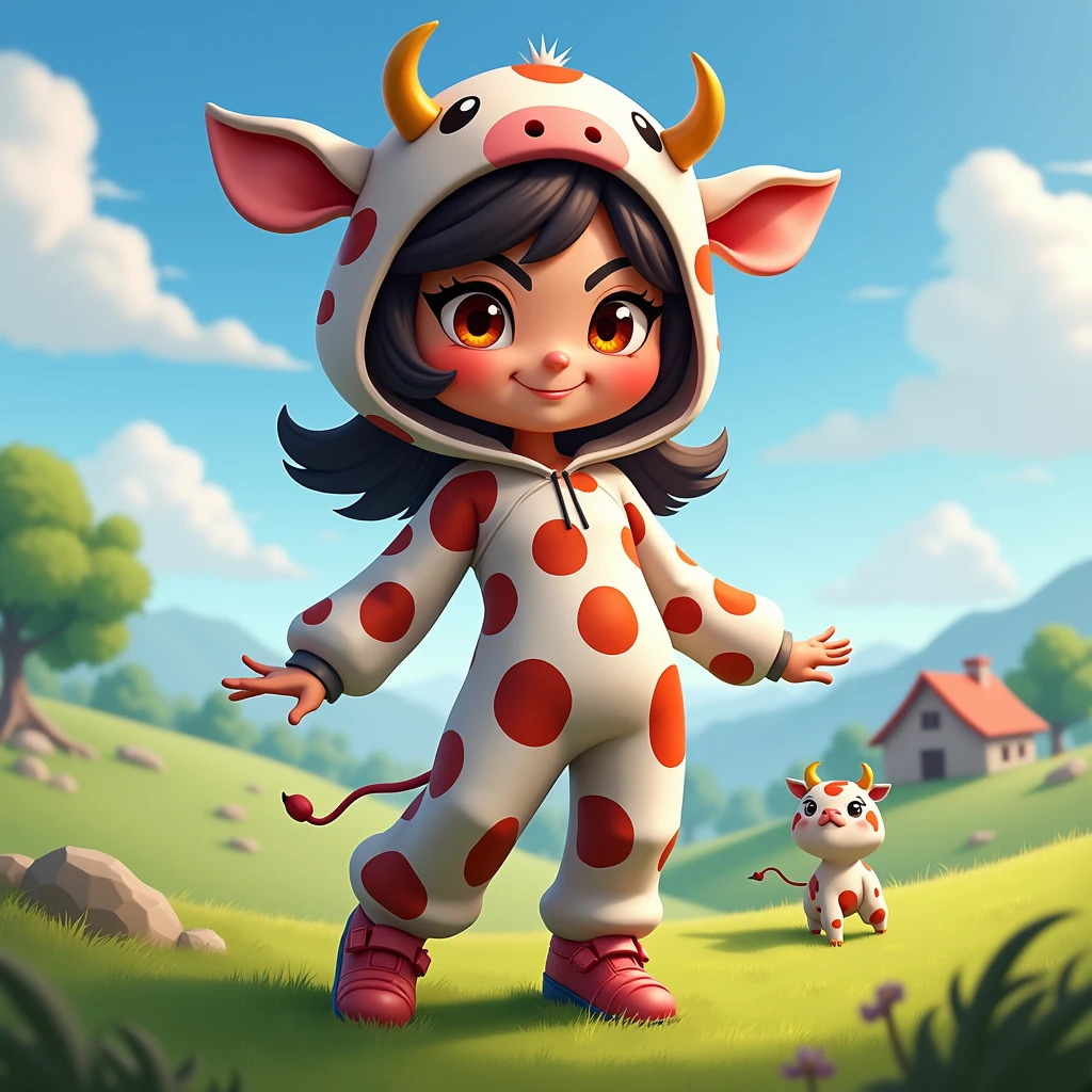 Eva from free fire with a cow costume 
