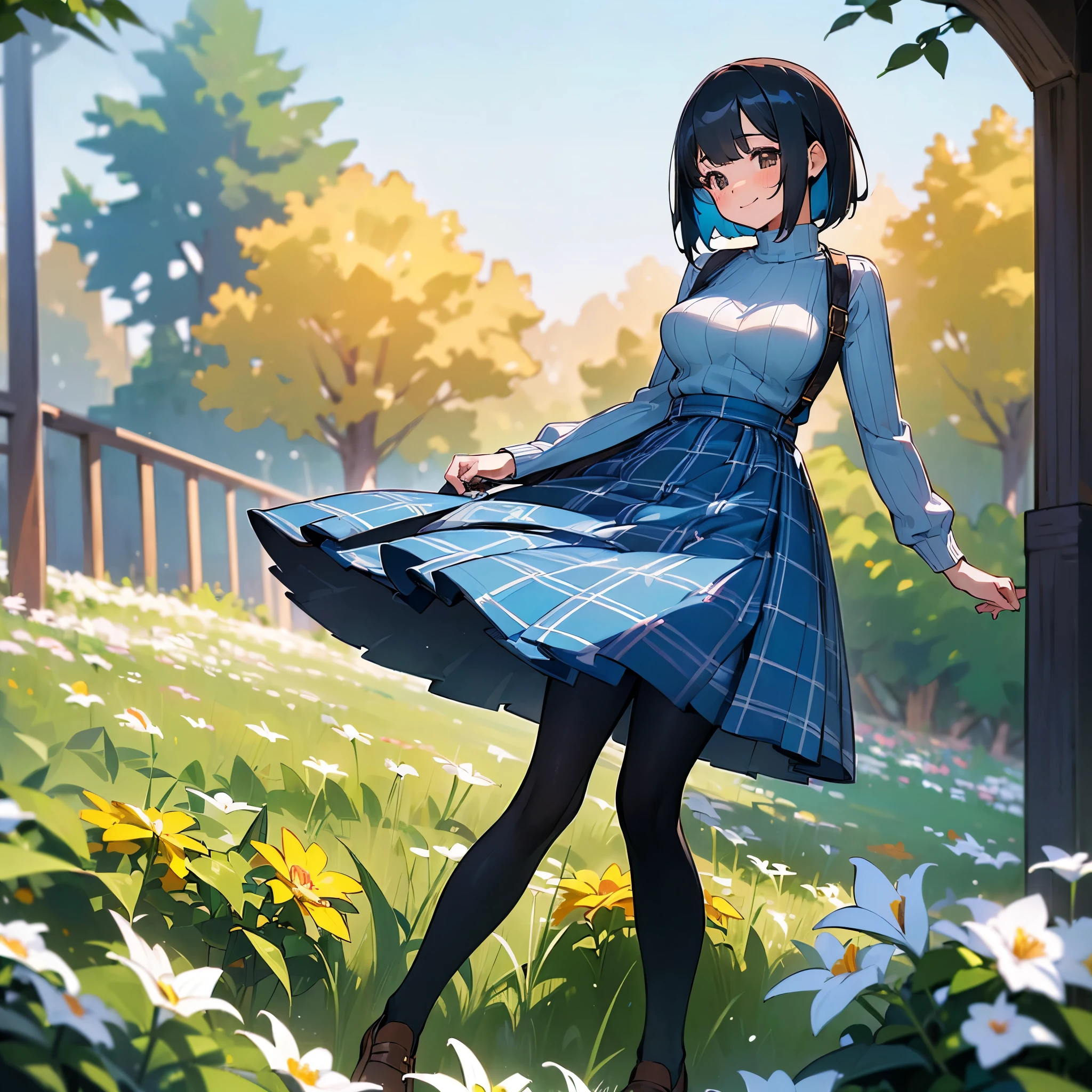 extremely cute and beautiful girl,Blue Plaid Summer Dress with Detailed Ruffles,Without sleeves,(Skirt lift, crotch visible through panties, White transparent panties, panties made of the finest invisible lace ),(very detailed beautiful face and eyes:1.2), cowboy shot,smile,black hair,wreath, (I'm standing at a spring in the forest),fog,fantastic stone monument,detailed landscape, (Best quality,Masterpiece:1.2),(complex parts),extremely detailed,A high resolution,One, cinematic lighting,muffled light,Dynamic angle,Hair fluttering in the wind, 8K