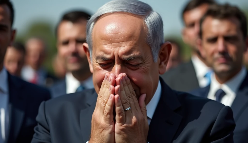 Prime Minister Netanyahu crying with his hands over his mouth 4k image ...