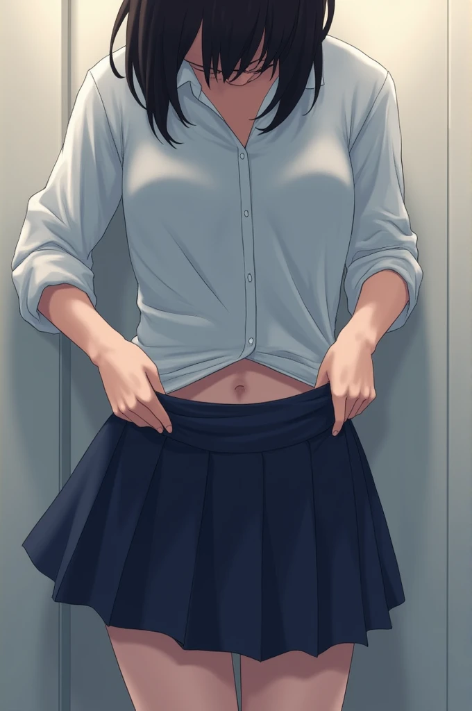 NUDE、Ayase Momo、Lifting her shirt to show her ,Lifting her skirt to reveal her hairless pubic area、Pleated skirt、loose socks、、slender