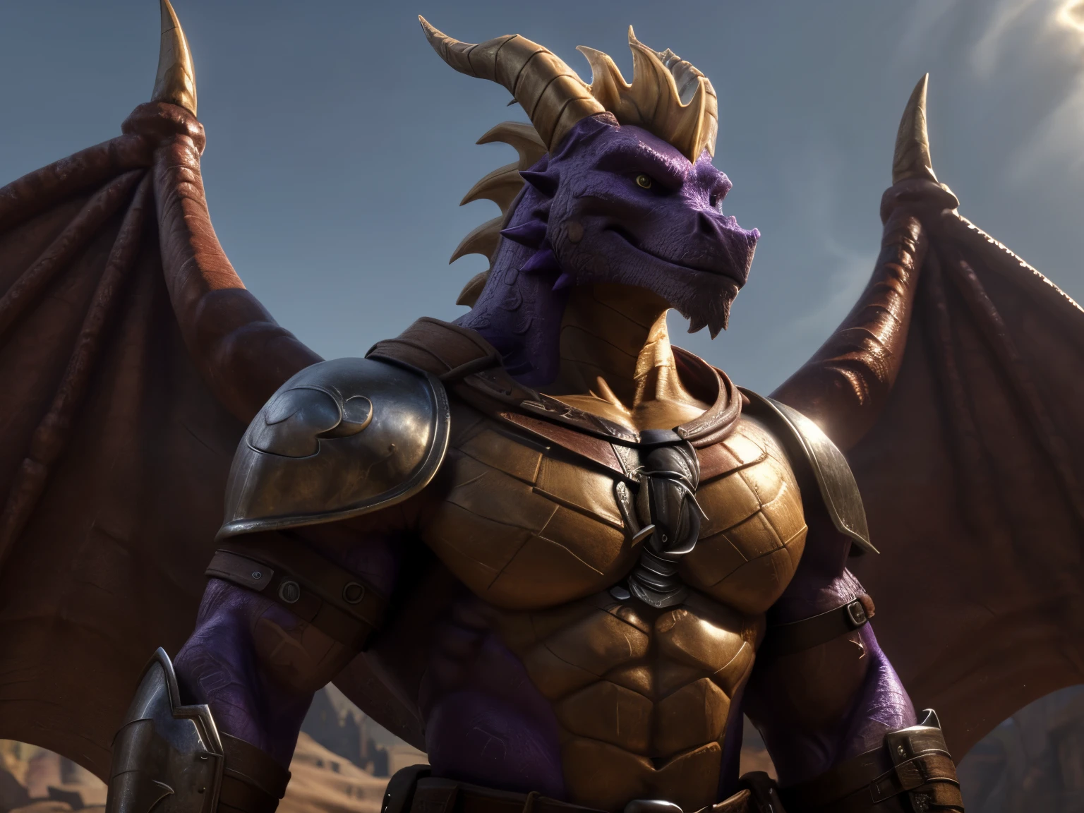 muscular male dragon, Spyro, Chad, bare chest muscles, medieval hero, adult, large, heroic pose, medieval fantasy, 2 Horns, 2 Wings, imposing, highly detailed, incredibly realistic, 8k, masterpiece, hyperrealistic, cinematic lighting, dramatic shadows, vivid colors, sharp focus, unreal engine, photorealistic, exquisite details