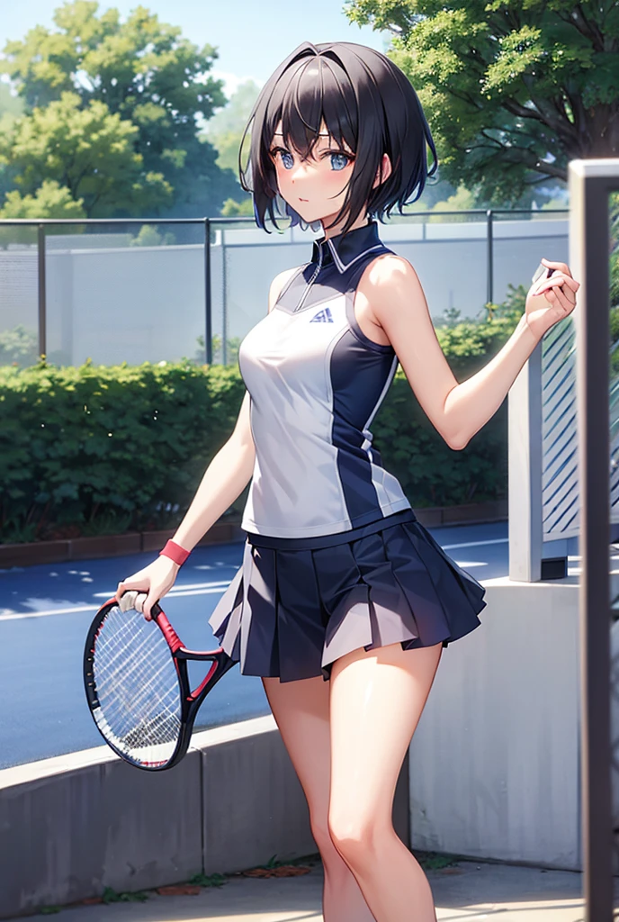 ((Sweatで濡れたユニフォーム、Small nipples showing through clothes))、Official Art, unity 8k wallpaper, Very detailed, masterpiece, highest quality, 1 female, (Very detailed),(RAW Photos、highest quality)、(Realistic、Photorealistic:1.3)、Attention to detail、顔のVery detailed複雑な 3D レンダリング、(Very detailed肌:1.2)、Dynamic Angle, Fire glow effect, Professional Lighting, Side light, Cinematic Light, 超A high resolution, 8k , Film Grain,Best Shadow, Particles of light, Fine skin, Detailed face, Intricate details, Very detailed, Shine, please remember、whole body, Tennis court、Beautiful Face、Blurred Background、18 year old beautiful girl、Shiny skin、thin、Nice body、Delicate body、Thin legs、Narrow waist、Tennis uniform、White panties、Sweat、Daytime、