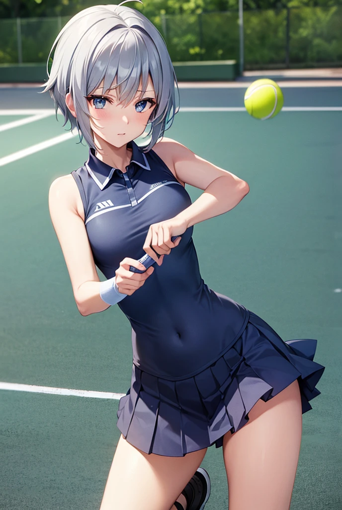 High school students エロ small tits white hair bob Naked Being on the tennis court Beautuful Women tall Constriction Giving a Have sex Wearing tennis wear Sweating teats Spreading legs