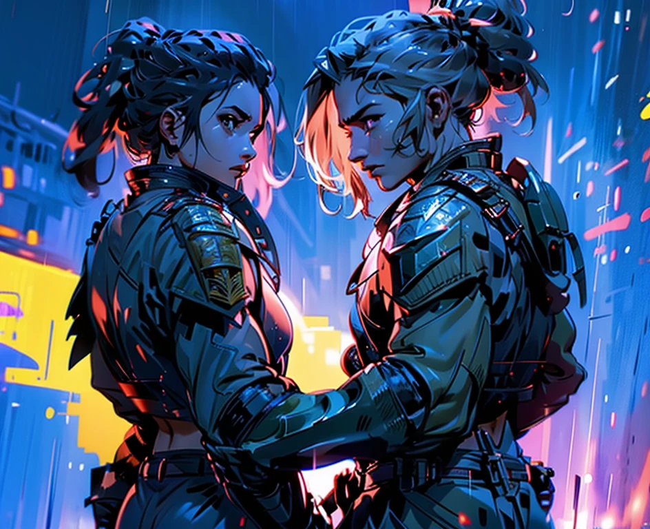 (((two sexy girls fighting each other with weapons))),victorian steampunk theme, victorian steampunk style(((best quality))), (((ultra detailed))), (((masterpiece))), illustration,2girl fighting, perfect face, volumetric lighting,steampunk theme,,translucent Skin, HALFTONE,cloud,LIGHT_PARTICLES,