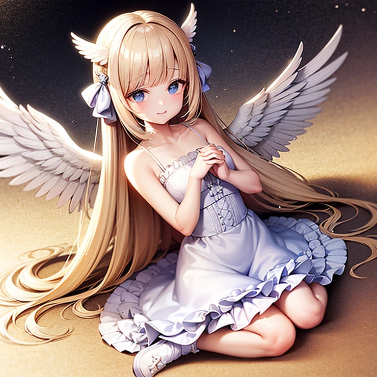 anime girl with angel wings and a white dress, anime goddess, render of a cute 3d anime girl, render of april, smooth anime cg art, anime highly detailed, anime styled 3d, 8k high quality detailed art, full - body majestic angel, cute anime waifu in a nice dress, trending on cgstation, blonde anime girl with long hair