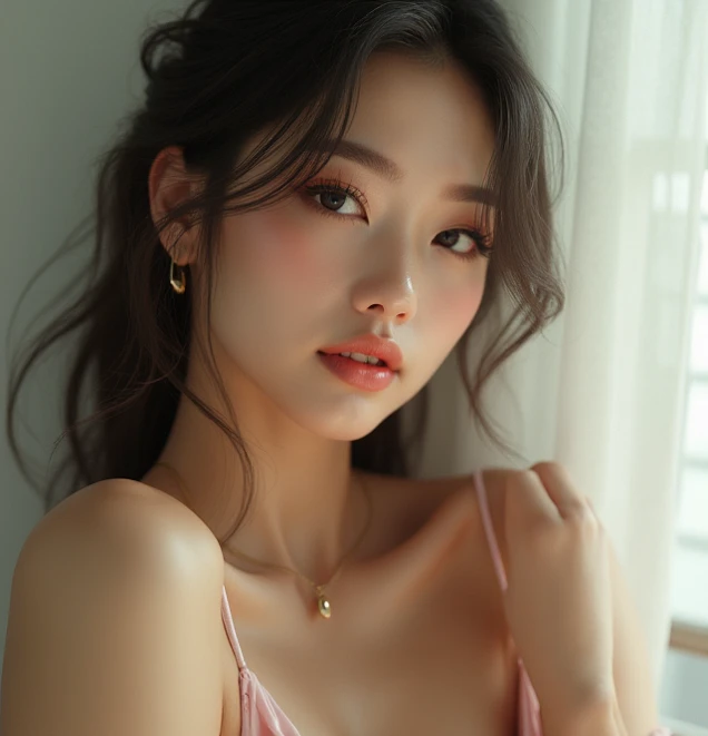 A korean girl with big breast oily skin