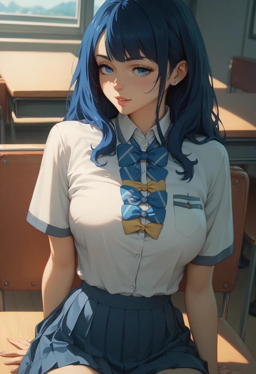 by the blue,  blue eyes ,  sexy schoolgirl uniform ,  half-naked  