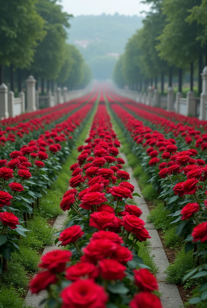 The country of Pakistan is lined with roses and flags of Pakistan on the side of the road