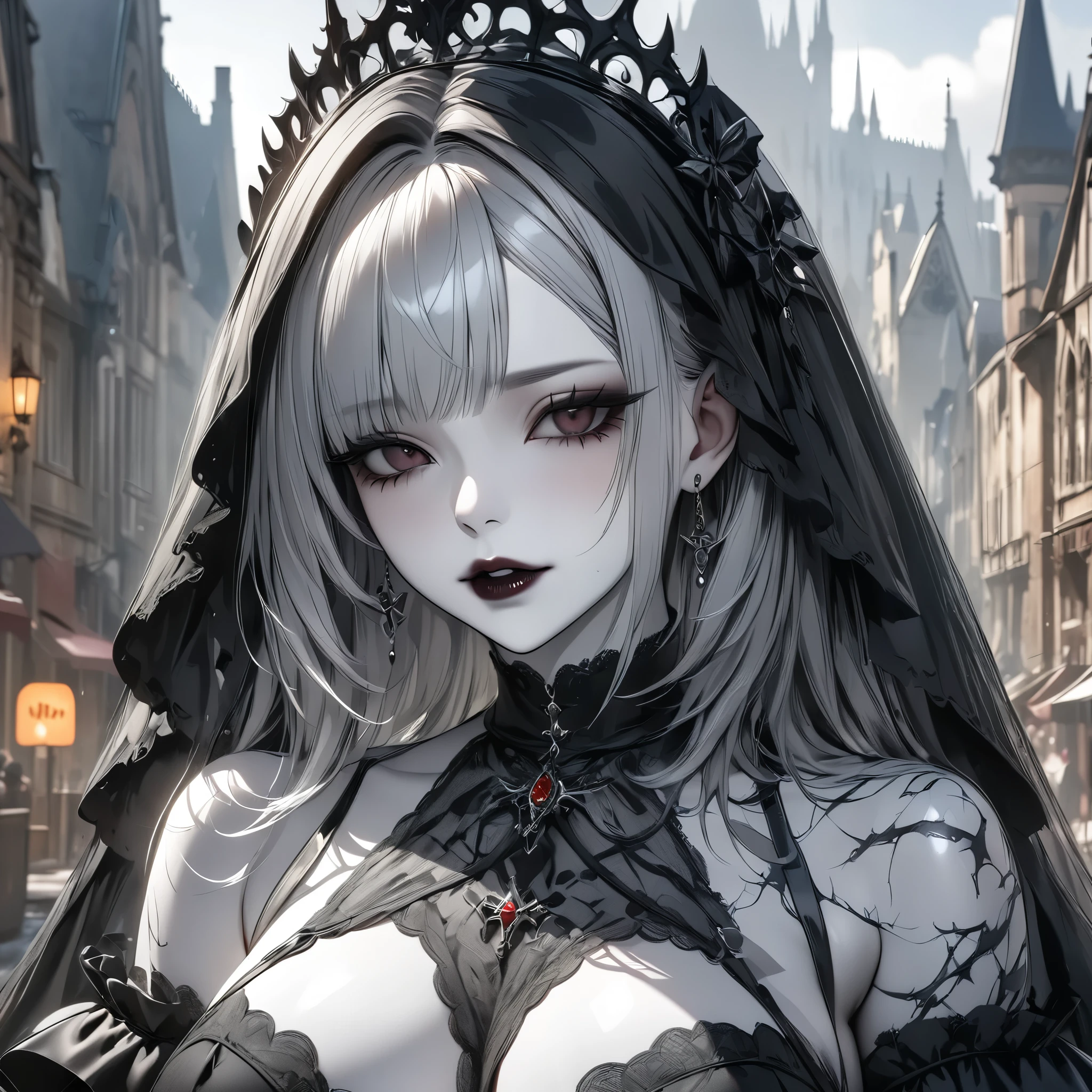 masterpiece, best quality, 8k, highres, ultra-detailed, HDR, UHD, 1girl,Transparent white skin,drkgirl,dark gothic