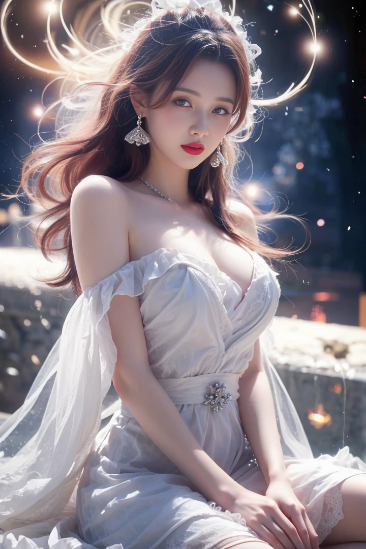 Multi-colored hair,Striped hair,Cross Bangs,Messy hair,Colored contact lenses,Flower-shaped pupil,make up,shy,Blush,Parted lips,Heavy breathing,moan,torogao,Surrealism,Realism,Movie Lighting,Relief,Sony FE GM,Retina,masterpiece,precise,Anatomically correct,Textured Skin,Super Detail,High Detail,best quality,Beautiful dance dynamics, Long legs , Water play,In the pool,play, ((Flowing long hair))Official Art , ((Bright pastel colors)), Unity8k Wallpaper , Extremely detailed , Visible cleavage, Pretty and beautiful , Sexy long legs, masterpiece , best quality ,Practical, Very detailed illustrations ,Extremely detailed , Intricate details , Extremely complex and detailed , Very detailed 8KCG wallpaper , Caustics .reflection , Ray Tracing , Devil Theme ,nebula ,Dark aura, Network Effects , (1 Girl)Solitary , (Blue plasma flame , Pastel tones in Rococo style ,light white and light red , Incredibly beautiful , Cherry blossoms ,painting , Ethereal , Mixing reality and fantasy elements, Complex patterns , Delicate lines, Starry Sky , rich and colorful , Star