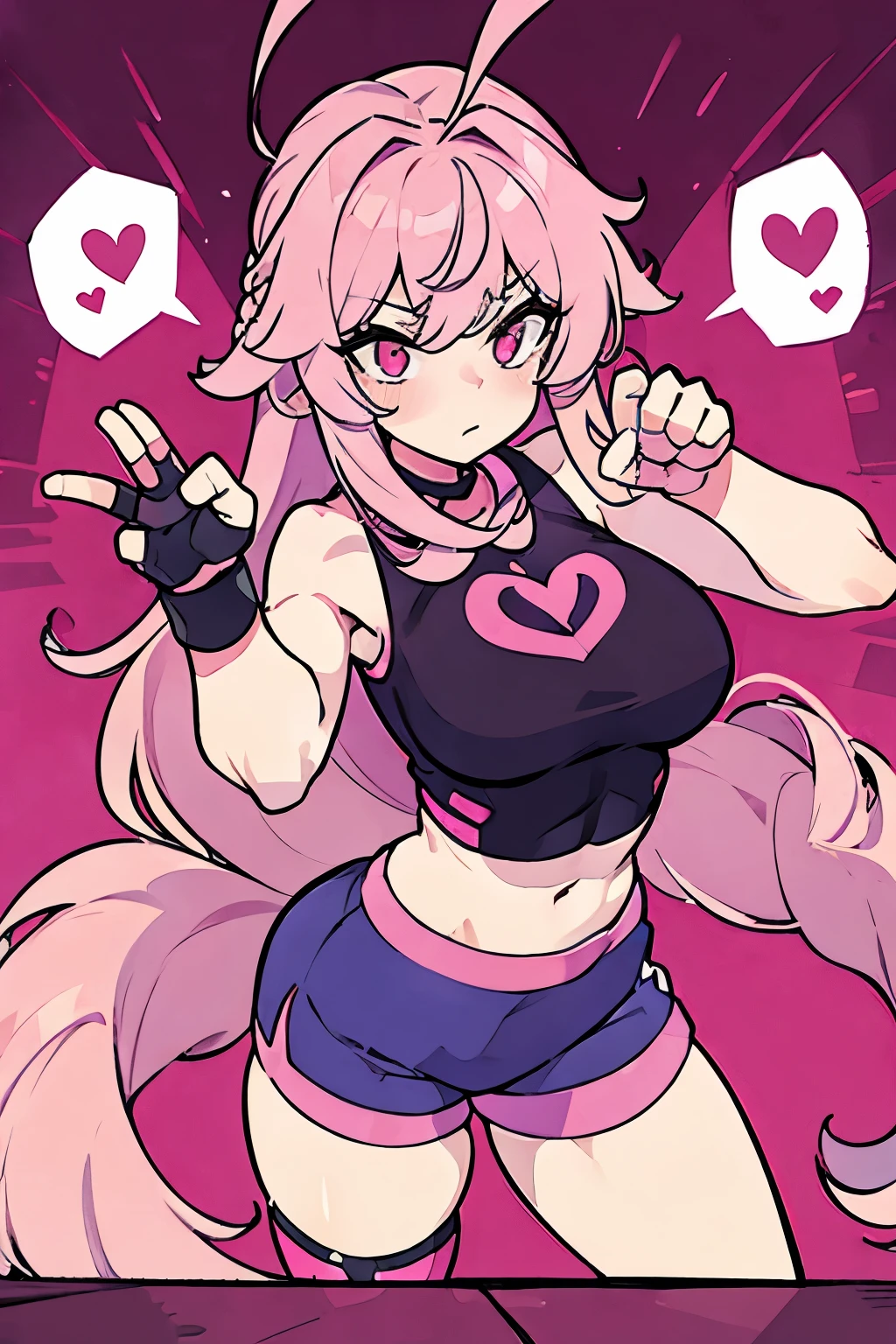 Muscular male wearing cute pink panties with hearts on them and thigh high socks, has long flowing white hair, has wolf ears, has wolf tail, wearing lingerie, sweaty, is alone, solo, looks embarrassed, wearing bustier