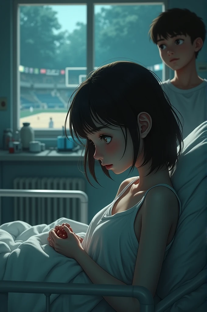 A girl sit in hospital 
More 
