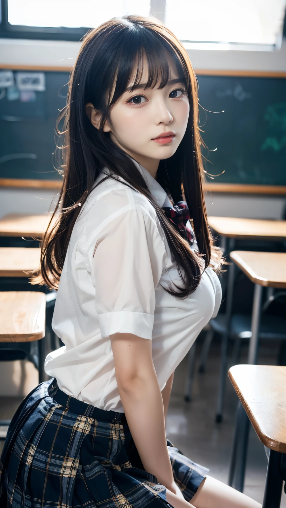(1 girl), (sexy look:1.5), (flat chest:1.3), (very detailed目, very detailed顔), (超realistic, High resolution), (highest quality:1.4), (hyper quality), real skin texture, RAW photo, (realistic, Photoreal:1.37), very detailed, professional photography, (school uniform, pleated skirt:1.3), (look at me), (School, classroom), ((Face to face with me:1.4)), (from below:1.3), realistic private parts, lace panties, Japanese high school girl、超highest quality、masterpiece、超High resolution、written boundary depth、(Photoreal:1.4)、(award winning photos、信じられないほどのmasterpiece:1.3) 、RAW photography、golden ratio、Highly detailed CG Unity 8k wallpaper、detailed and complex、original、High resolution、RAW photo、(perfect body shape)、detailed and complex、Digital single-lens reflex camera、soft writing、(background person blur:1.1)、Sigma 85mmF/1.4、50mm Lenac lighting、nffsw、hyper real、color grade, Rear view,from below:1.3), (((Holding the hem of her skirt, she opens her legs and shows off her real pussy.:1.4))),