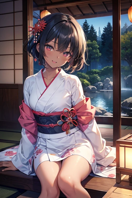 ((sexy cute mini kimono and elegant beautiful white laced panties)),
♥(Japanese beautiful flower printed kimono,yukata),((1girl,cute,young,semi long beautiful black hair,blunt bangs,twin tales,beautiful eyes)),(solo),((masterpiece, highest resolution,best quality)), (beautiful illustration),(Japanese beautiful flower printed kimono,yukata),
(looking at the viewer), innocent smile,cinematic lighting,Japanese Festival,stall,fireworks,night sky,full moon,shooting star,