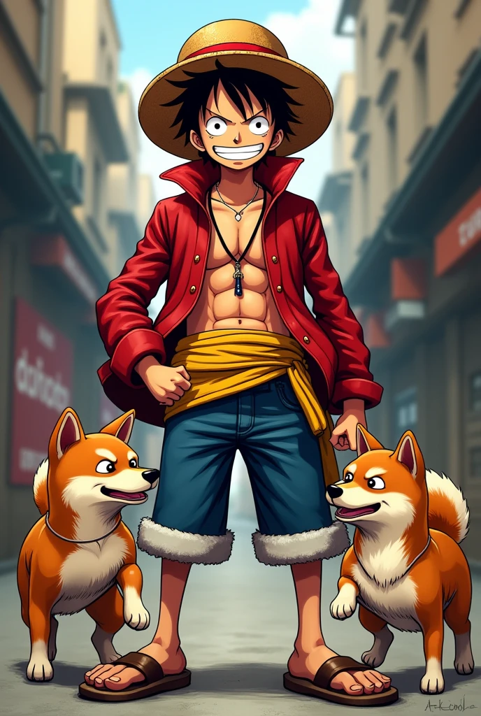 Pitbull with the goal mustache.Roger and the Straw Hat Luffy's crew, with a sword at his waist 