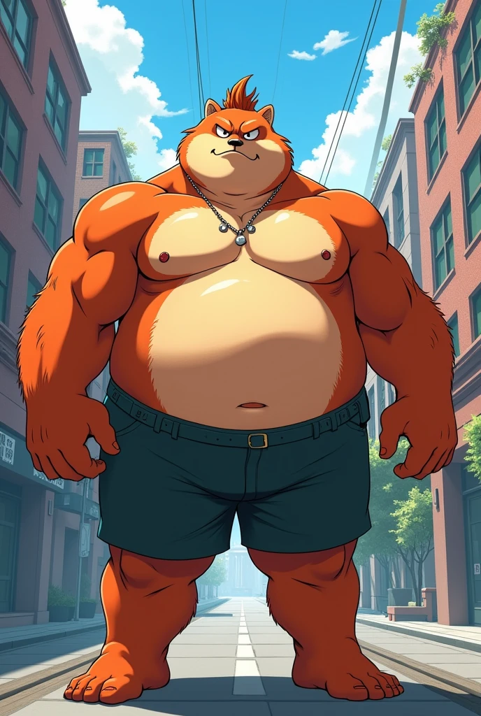 chernobog, big belly, chubby, masculine focus, underwear, bulge, nipples, full body, walking, full frontal, white background, 80s flat vector fashon art style