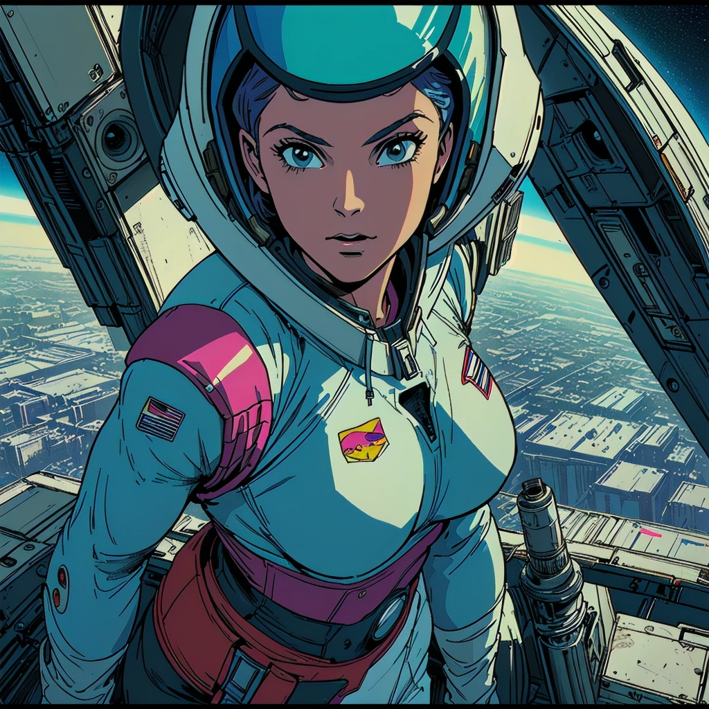 ((( Best Quality Masterpiece ))),(Lonely Goddess),(spacesuit that emphasizes ),((( 70s and 80s space thriller movie posters))),( American Comics ),((( retro vintage style ))),Overwhelmingly complex depiction,Absolute machine group background, futuristic cyberpunk ,Extremely accurate and delicate depiction,