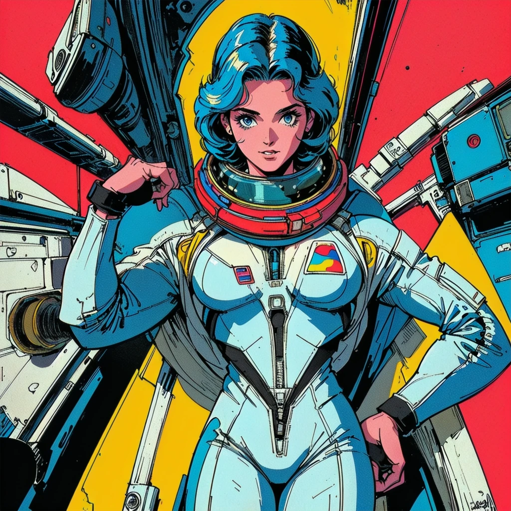 ((( Best Quality Masterpiece ))),(Lonely Goddess),(spacesuit that emphasizes cleavage ),((( 70s and 80s space thriller movie posters))),( American Comics ),((( retro vintage style ))),Overwhelmingly complex depiction,Absolute machine group background, futuristic cyberpunk ,Extremely accurate and delicate depiction,