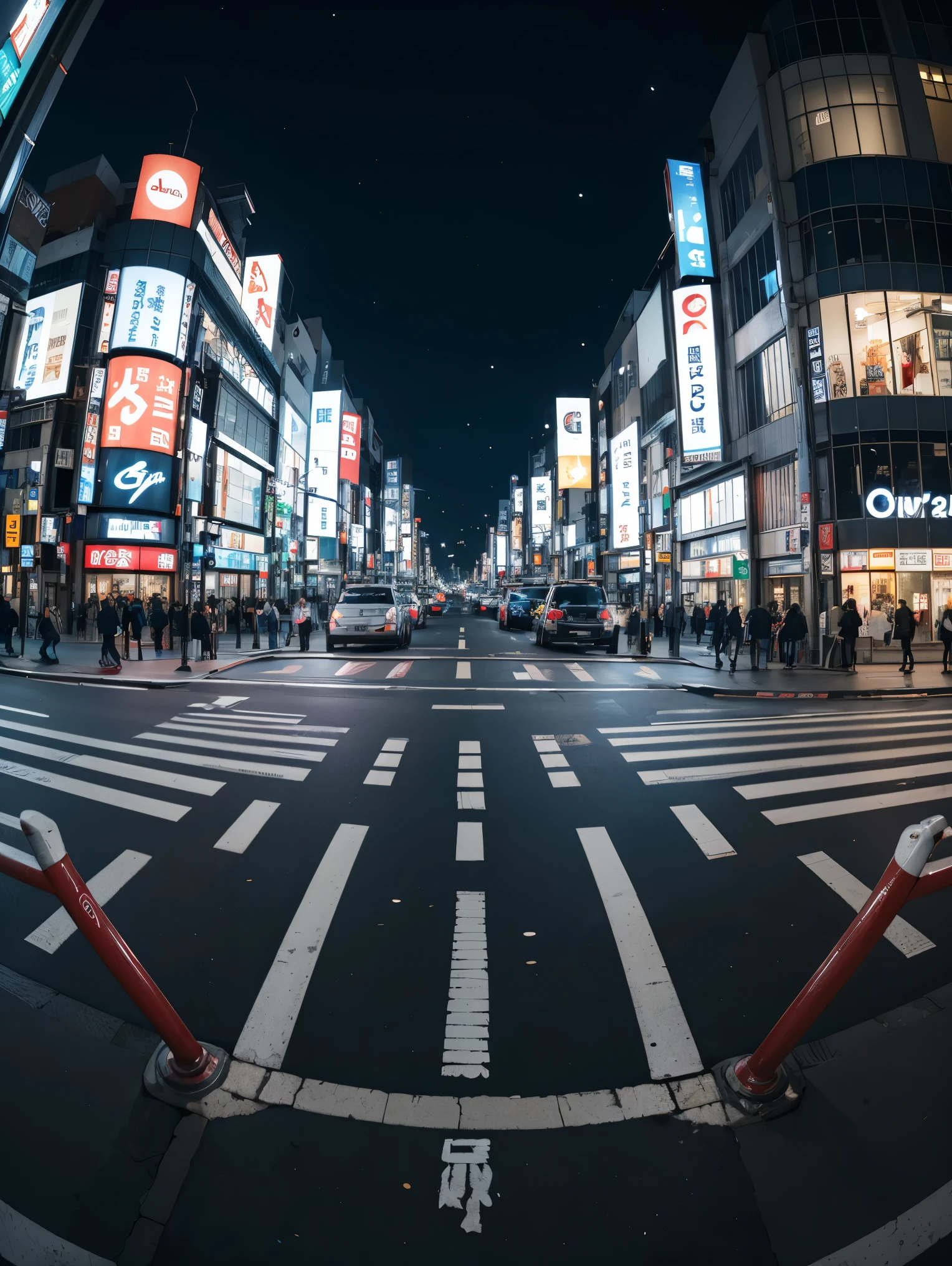 night,Bokeh, fisheye photography ,Shibuya,intersection,
